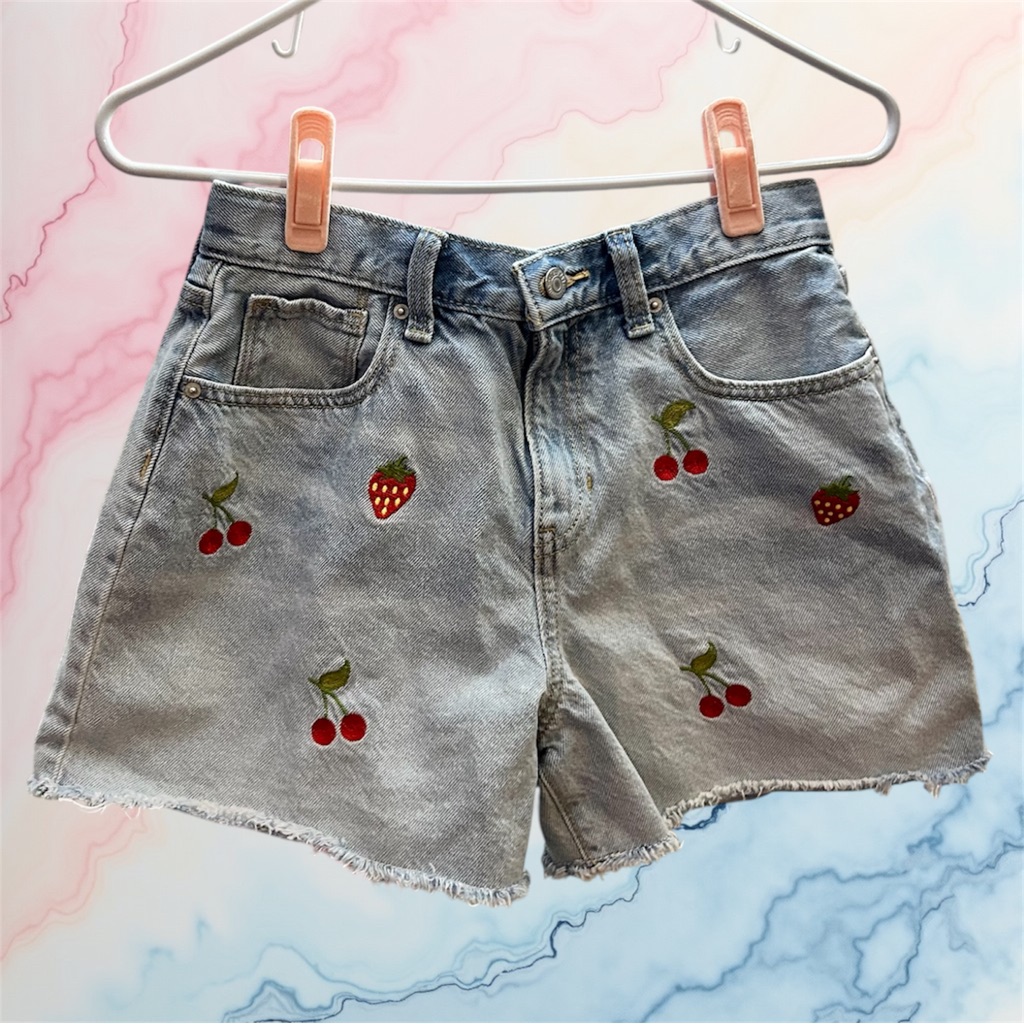 Old Navy Kids Denim Shorts With Cherry And Strawberry Embroidery